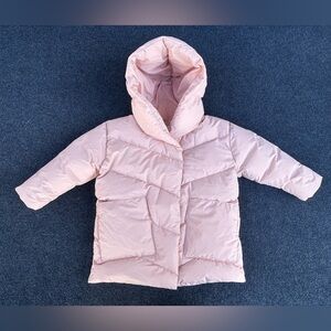 BONPOINT $680 Girls Pearl Long Feather Down Jacket Light Pink Size 4 Years Flaw